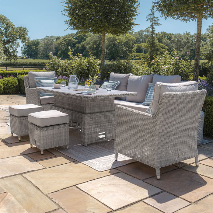 Oxford Sofa Rattan Dining Set with Ice Bucket & Rising Table - Ceramic Glass