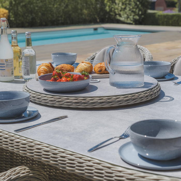 Oxford 8 Seat Oval Dining Set with Heritage Dining Chairs & Woven Lazy Susan - Ceramic Glass