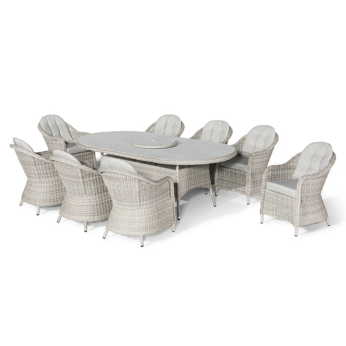 Oxford 8 Seat Oval Dining Set with Heritage Dining Chairs & Woven Lazy Susan - Ceramic Glass