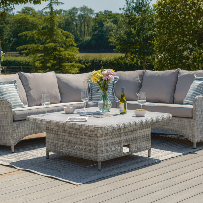 Oxford Royal Rattan Corner Dining Sofa Set with Ice Bucket & Rising Table - Ceramic Glass