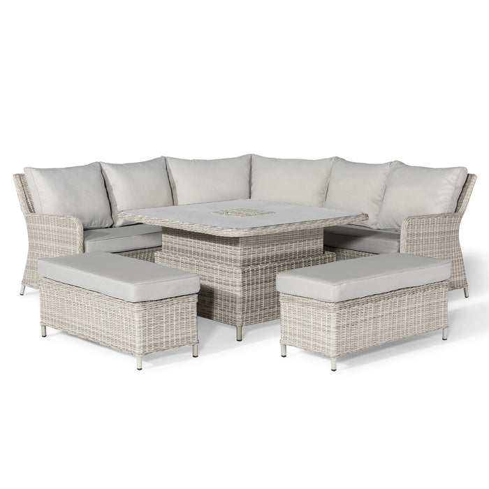 Oxford Royal Rattan Corner Dining Sofa Set with Ice Bucket & Rising Table - Ceramic Glass