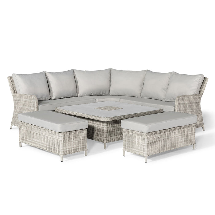 Oxford Royal Rattan Corner Dining Sofa Set with Ice Bucket & Rising Table - Ceramic Glass