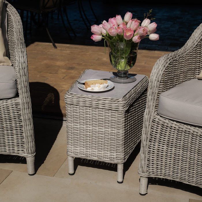 Oxford 3 Piece Rattan Bistro Set - Ceramic Glass