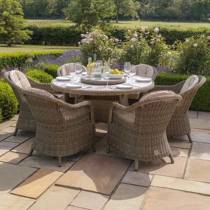 Winchester 6 Seat Round Dining Set with Heritage Dining Chairs & Woven Lazy Susan - Ceramic Glass
