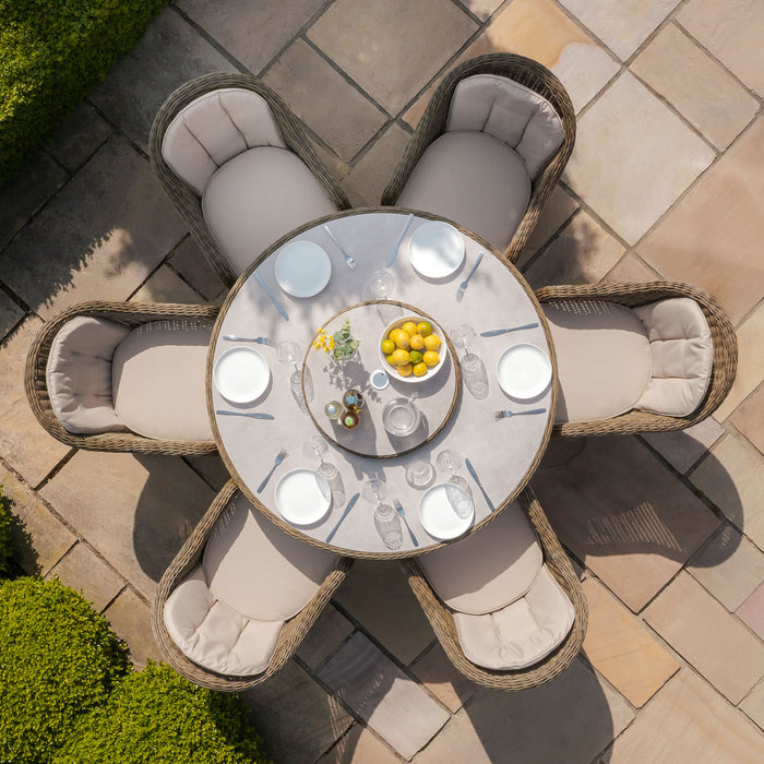 Winchester 6 Seat Round Dining Set with Heritage Dining Chairs & Woven Lazy Susan - Ceramic Glass