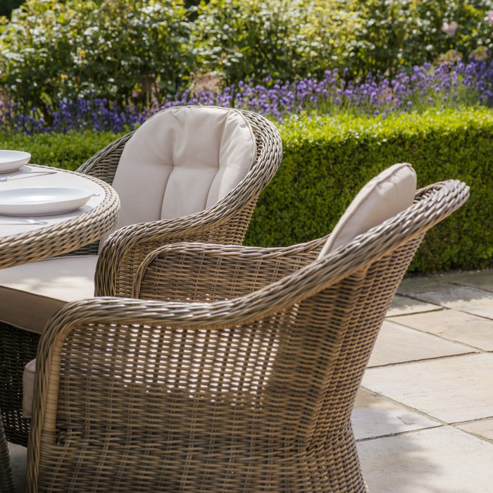 Winchester 6 Seat Round Dining Set with Heritage Dining Chairs & Woven Lazy Susan - Ceramic Glass