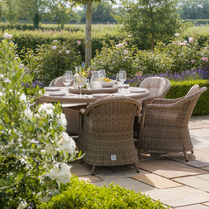 Winchester 6 Seat Round Dining Set with Heritage Dining Chairs & Woven Lazy Susan - Ceramic Glass