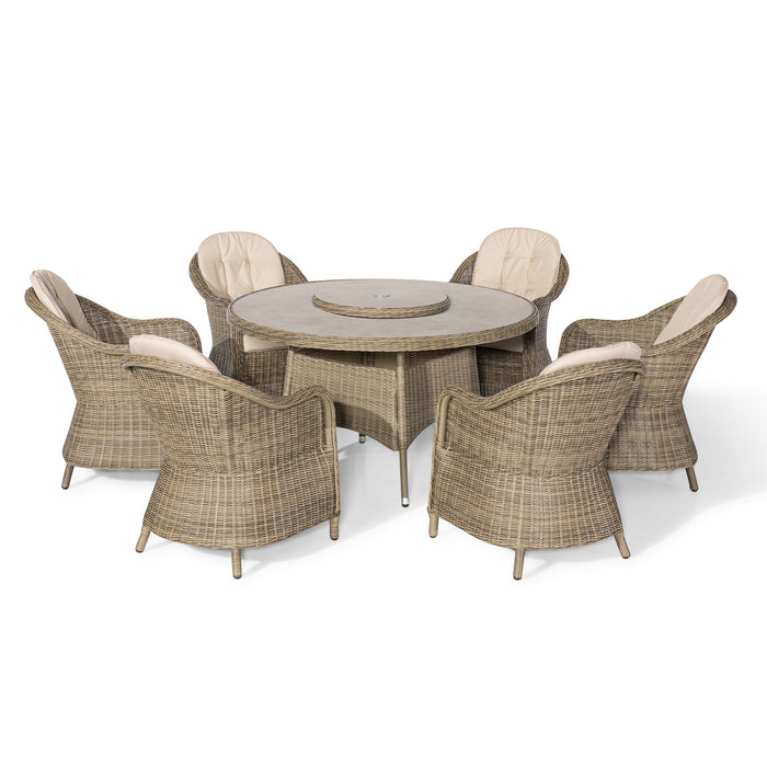 Winchester 6 Seat Round Dining Set with Heritage Dining Chairs & Woven Lazy Susan - Ceramic Glass