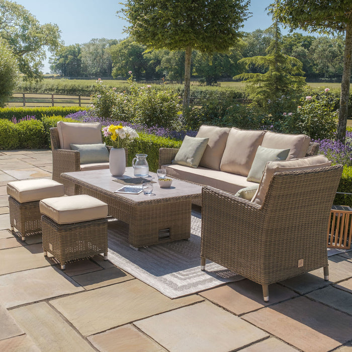 Winchester Sofa Rattan Dining Set with Ice Bucket & Rising Table - Ceramic Glass