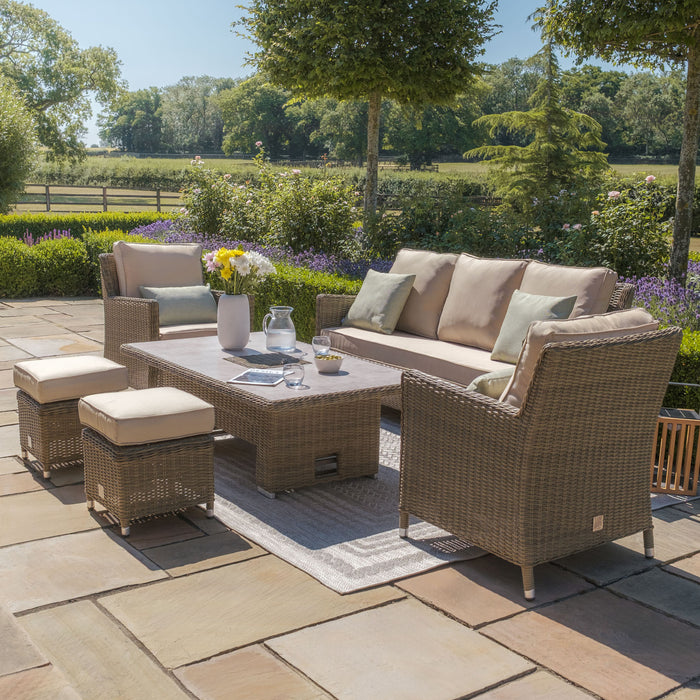 Winchester Sofa Rattan Dining Set with Ice Bucket & Rising Table - Ceramic Glass