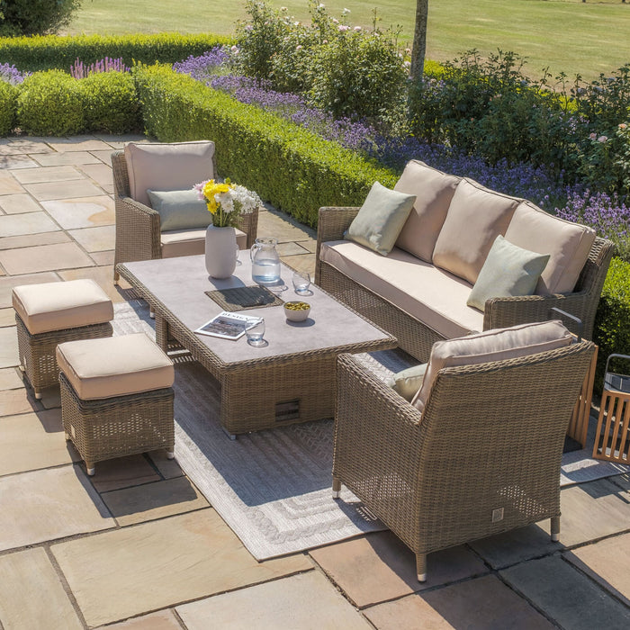 Winchester Sofa Rattan Dining Set with Ice Bucket & Rising Table - Ceramic Glass