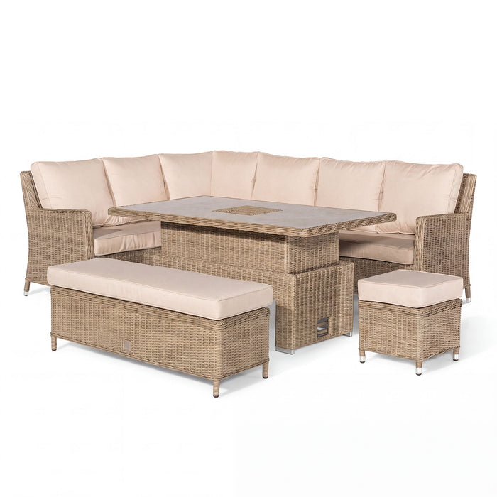 Winchester Corner Rattan Dining Set with Ice Bucket & Rising Table - Ceramic Glass