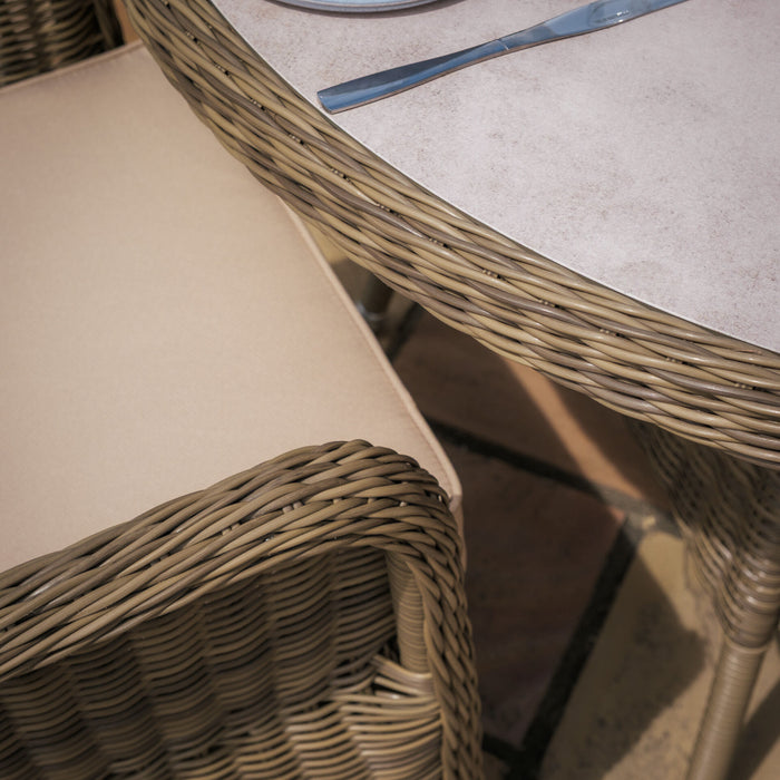 Winchester Heritage 4 Seat Round Rattan Dining Set - Ceramic Glass