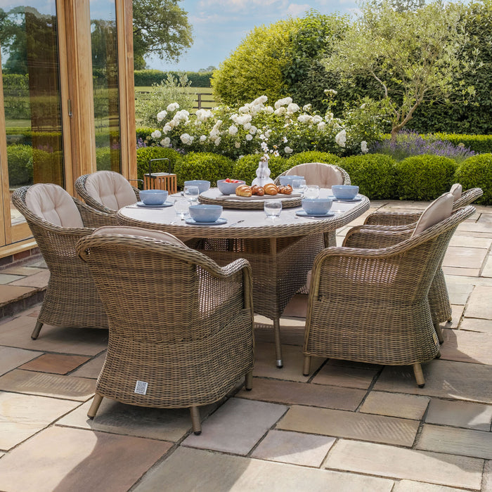 Winchester 6 Seat Oval Dining Set with Heritage Dining Chairs & Woven Lazy Susan - Ceramic Glass