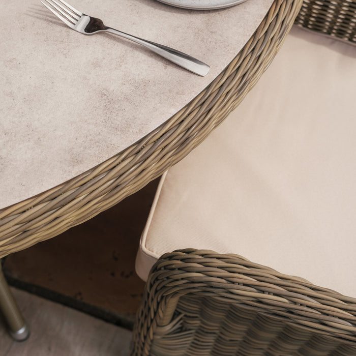 Winchester 6 Seat Oval Dining Set with Heritage Dining Chairs & Woven Lazy Susan - Ceramic Glass