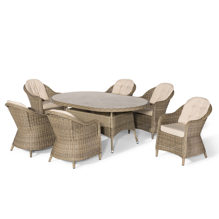 Winchester 6 Seat Oval Dining Set with Heritage Dining Chairs & Woven Lazy Susan - Ceramic Glass