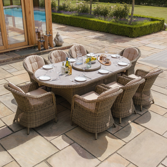 Winchester 8 Seat Oval Dining Set with Heritage Dining Chairs & Woven Lazy Susan - Ceramic Glass