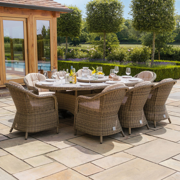 Winchester 8 Seat Oval Dining Set with Heritage Dining Chairs & Woven Lazy Susan - Ceramic Glass