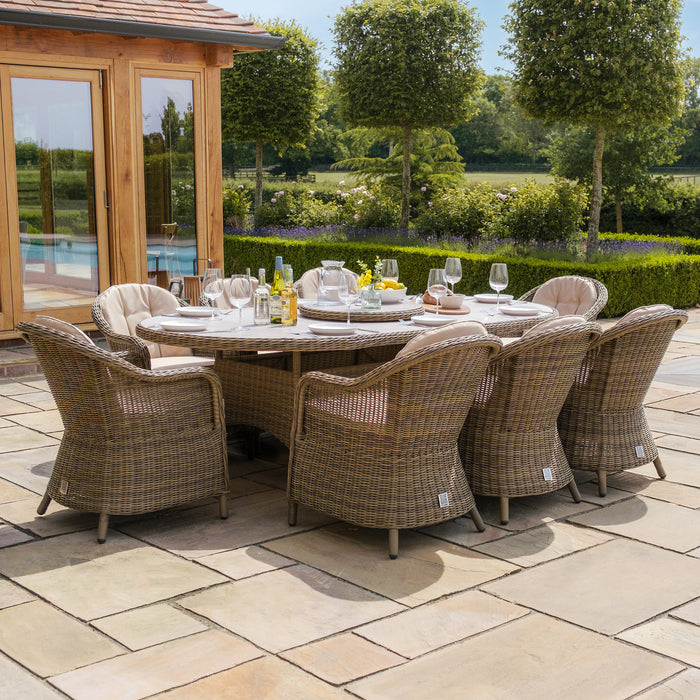 Winchester 8 Seat Oval Dining Set with Heritage Dining Chairs & Woven Lazy Susan - Ceramic Glass