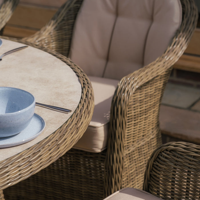 Winchester 8 Seat Oval Dining Set with Heritage Dining Chairs & Woven Lazy Susan - Ceramic Glass