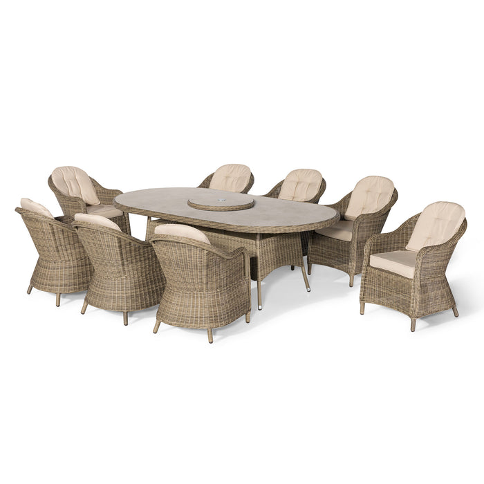 Winchester 8 Seat Oval Dining Set with Heritage Dining Chairs & Woven Lazy Susan - Ceramic Glass