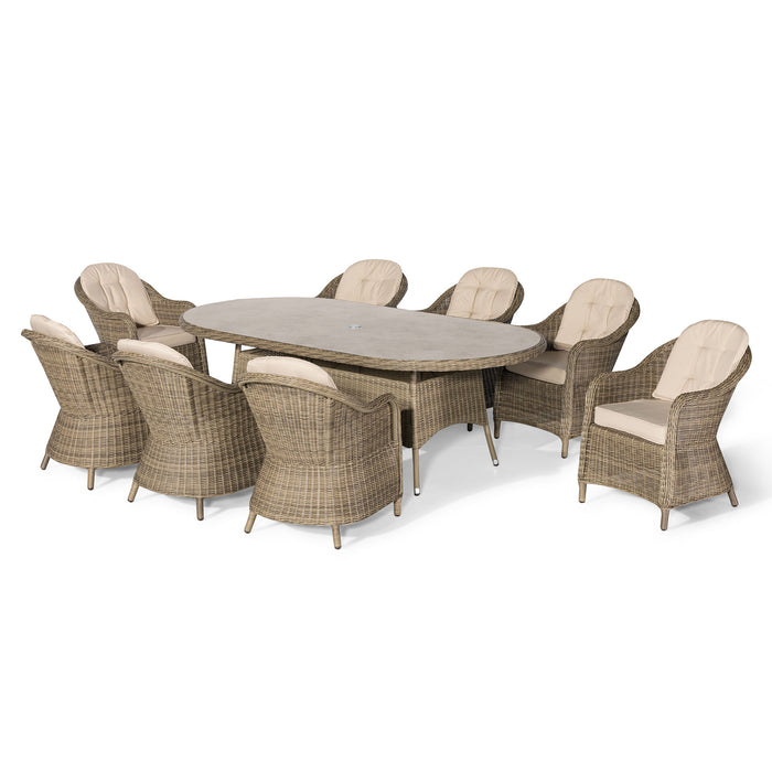 Winchester 8 Seat Oval Dining Set with Heritage Dining Chairs & Woven Lazy Susan - Ceramic Glass