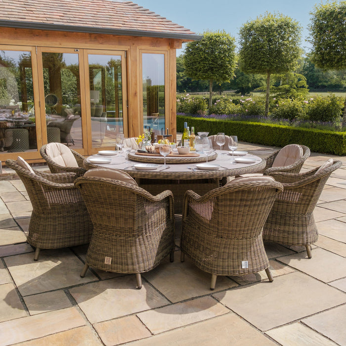 Winchester 8 Seat Round Dining Set with Heritage Dining Chairs & Woven Lazy Susan - Ceramic Glass