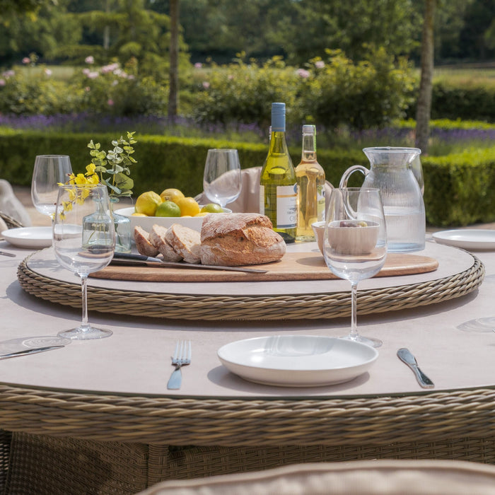 Winchester 8 Seat Round Dining Set with Heritage Dining Chairs & Woven Lazy Susan - Ceramic Glass