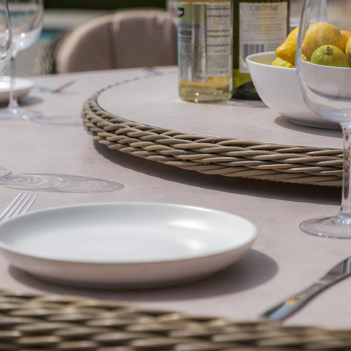 Winchester 8 Seat Round Dining Set with Heritage Dining Chairs & Woven Lazy Susan - Ceramic Glass