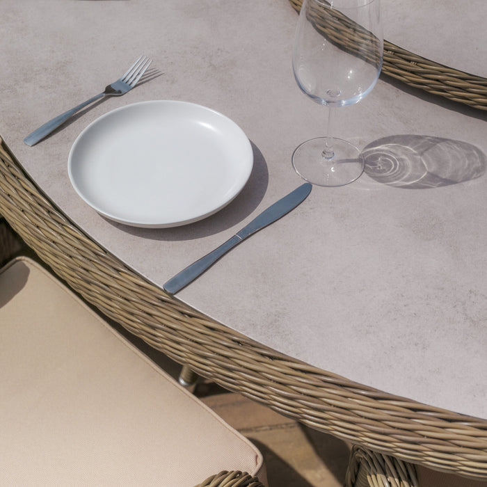 Winchester 8 Seat Round Dining Set with Heritage Dining Chairs & Woven Lazy Susan - Ceramic Glass
