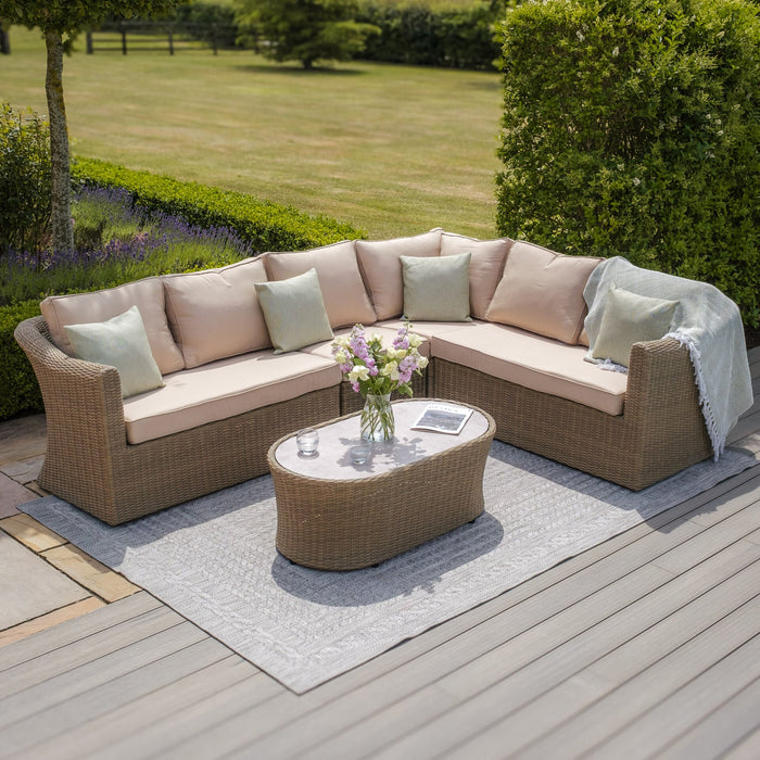 Winchester Large Rattan Corner Sofa Set - Ceramic Glass