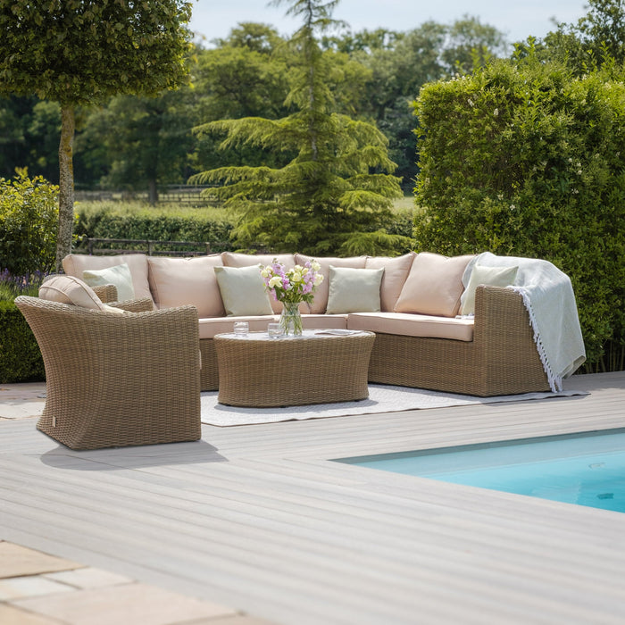 Winchester Large Rattan Corner Sofa Set with Armchair - Ceramic Glass