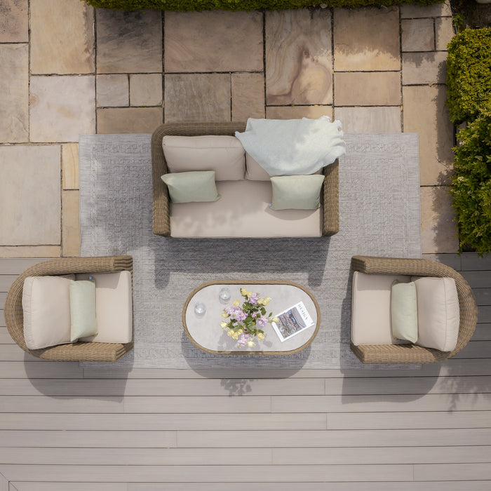 Winchester 2 Seat Rattan Sofa Set - Ceramic Glass