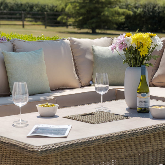 Winchester Deluxe Large Rattan Corner Dining Set with Rising Table & Armchair - Ceramic Glass