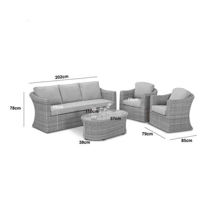 Oxford 3 Seat Rattan Sofa Set - Ceramic Glass