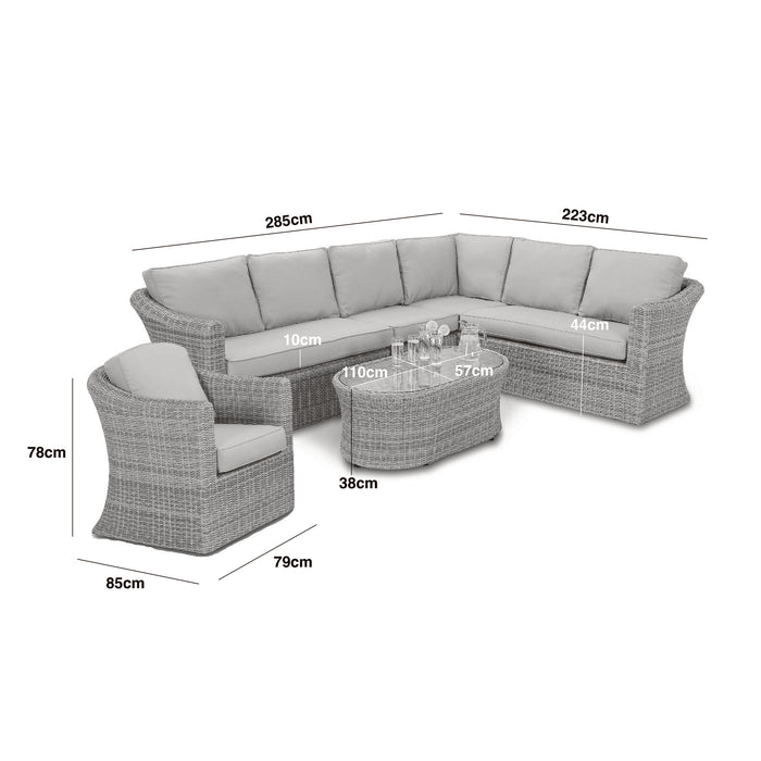 Oxford Large Rattan Corner Sofa Set with Armchair - Ceramic Glass