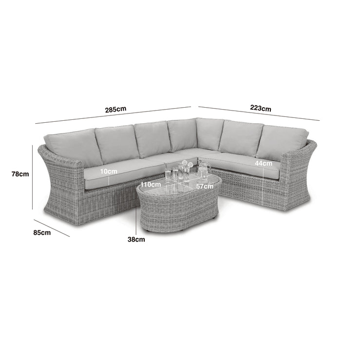 Oxford Large Rattan Corner Sofa Set - Ceramic Glass
