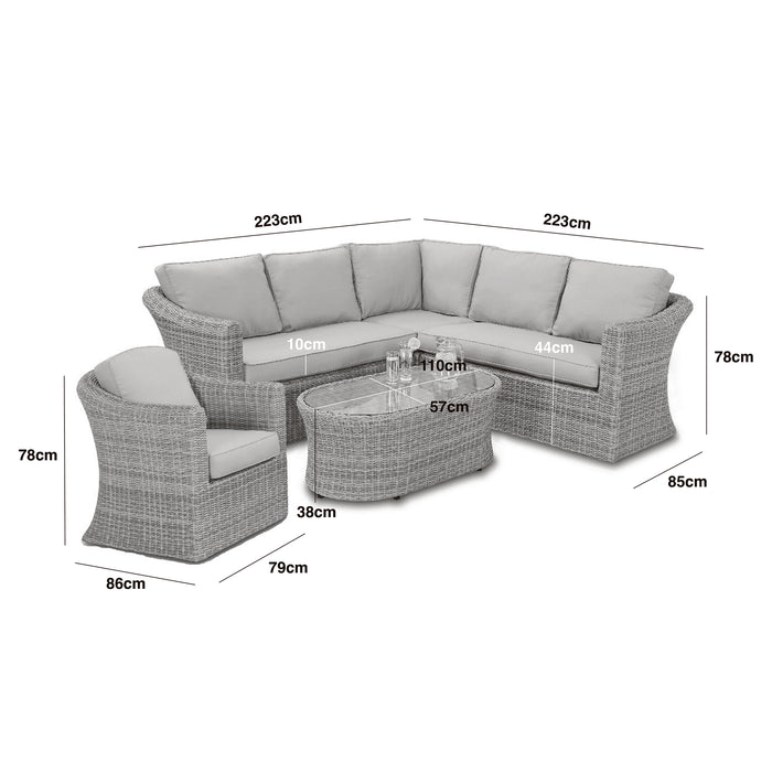 Oxford Small Rattan Corner Sofa Set with Armchair - Ceramic Glass