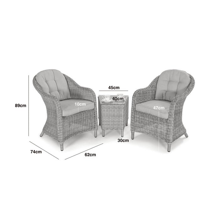 Oxford 3 Piece Rattan Bistro Set - Ceramic Glass