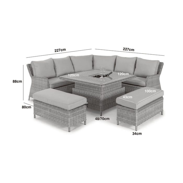 Oxford Royal Rattan Corner Dining Sofa Set with Ice Bucket & Rising Table - Ceramic Glass