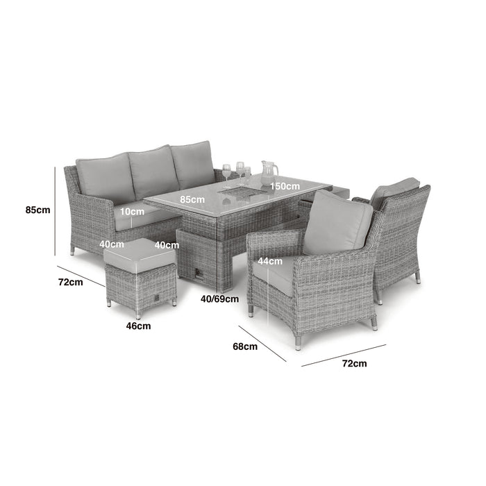 Oxford Sofa Rattan Dining Set with Ice Bucket & Rising Table - Ceramic Glass
