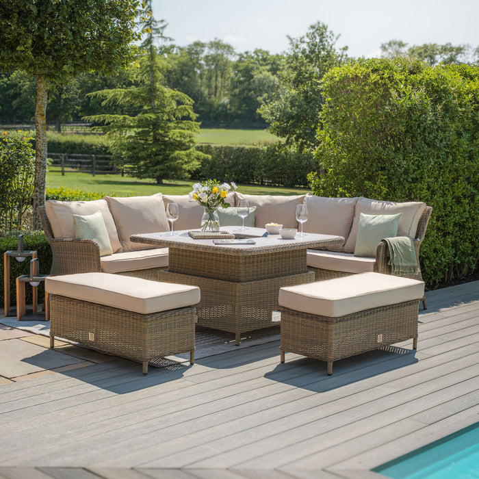 Winchester Royal Corner Rattan Dining Set with Ice Bucket & Rising Table - Ceramic Glass