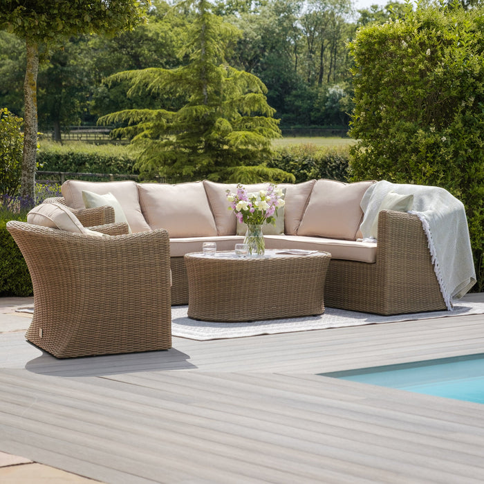 Winchester Small Rattan Corner Sofa Set with Armchair - Ceramic Glass