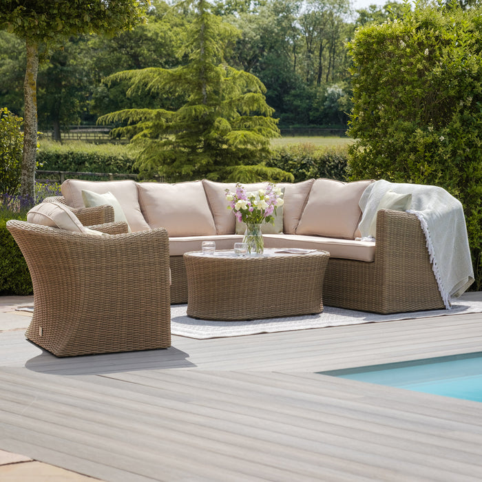Winchester Small Rattan Corner Sofa Set with Armchair - Ceramic Glass