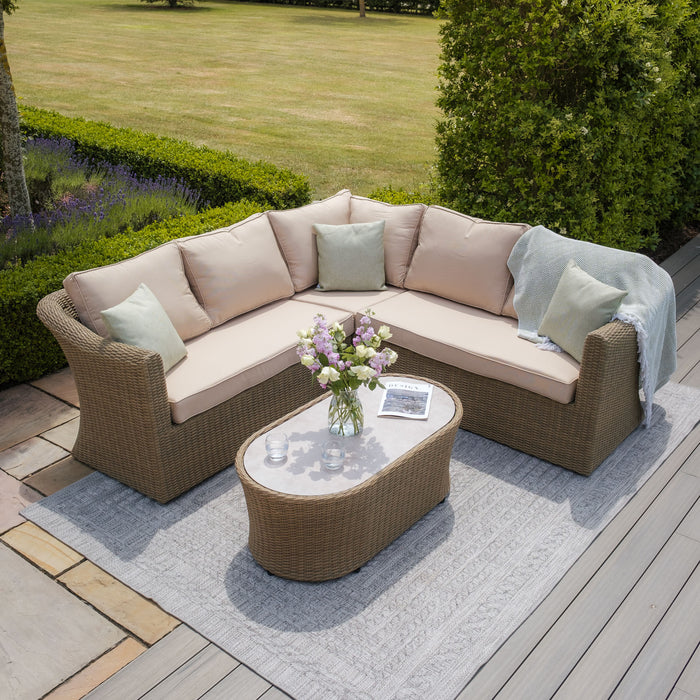 Winchester Small Rattan Corner Sofa Set with Armchair - Ceramic Glass