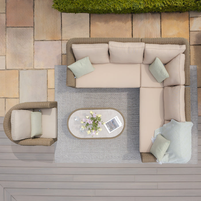 Winchester Small Rattan Corner Sofa Set with Armchair - Ceramic Glass