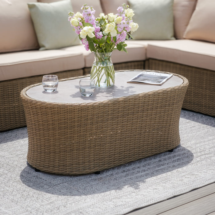 Winchester Small Rattan Corner Sofa Set with Armchair - Ceramic Glass