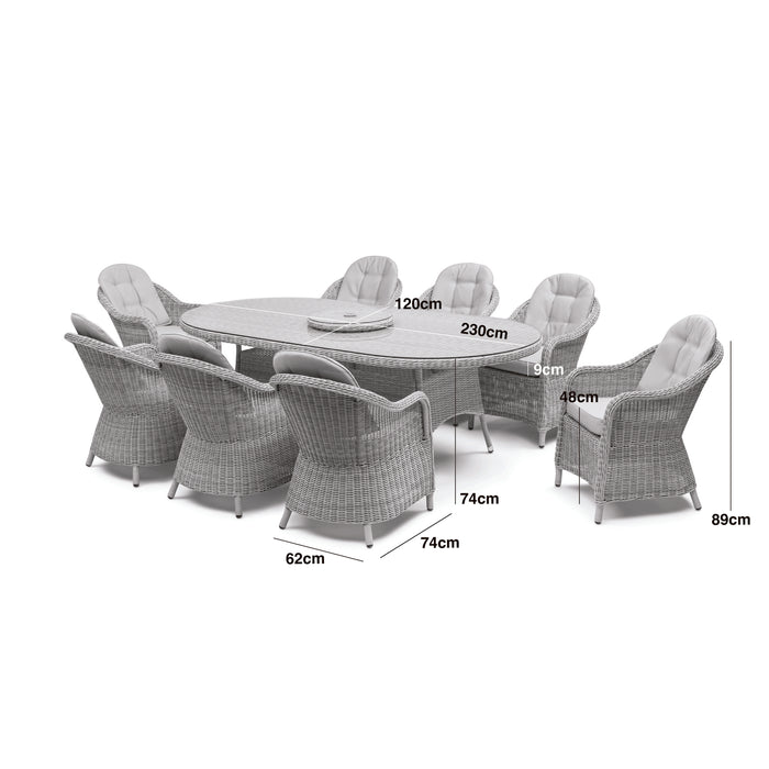Winchester 8 Seat Oval Dining Set with Heritage Dining Chairs & Woven Lazy Susan - Ceramic Glass