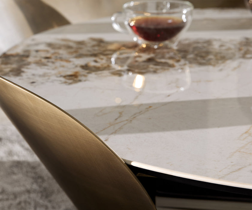 Coffee Table Skafi 100x41cm Ceramic Minas Melange Beige Metal Frame Gold