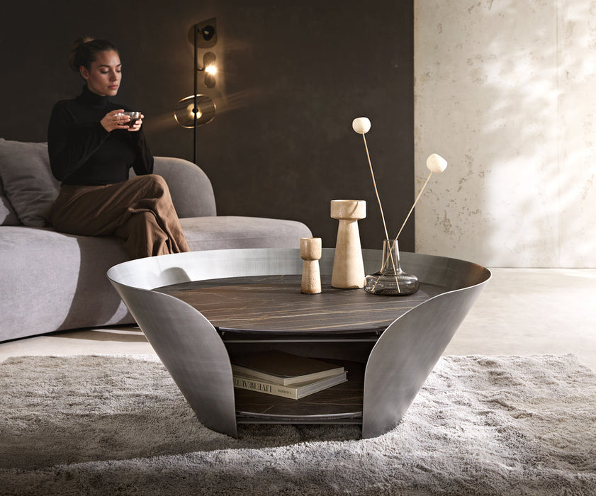 Coffee Table Skafi 100x41cm Ceramic Noir Desir Brown Metal Frame Silver
